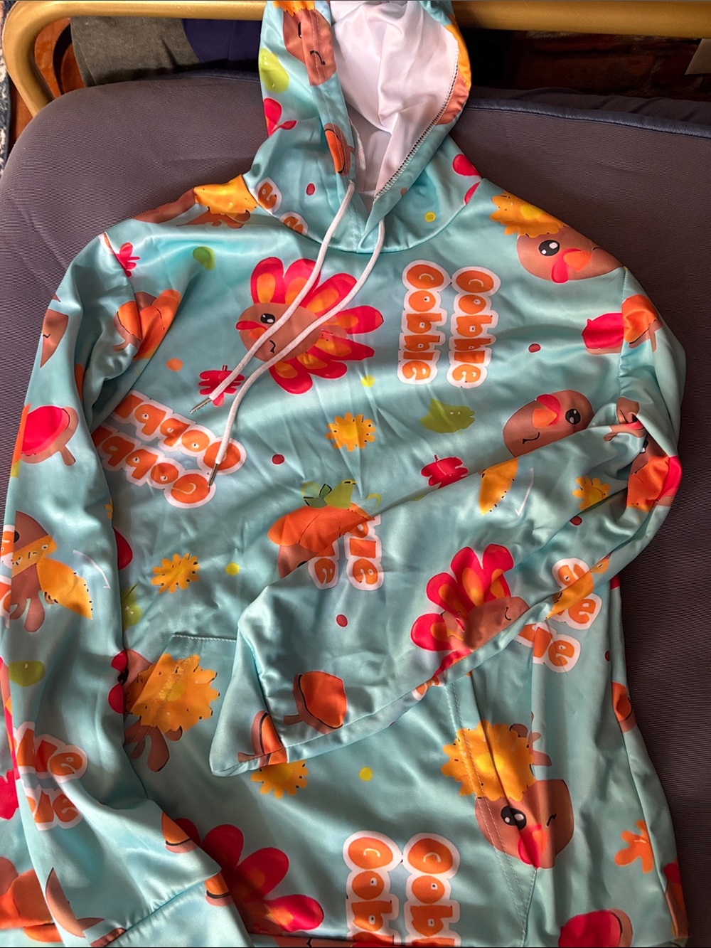Unisex Cobble Gobble Light Blue Hooded Pajama Top